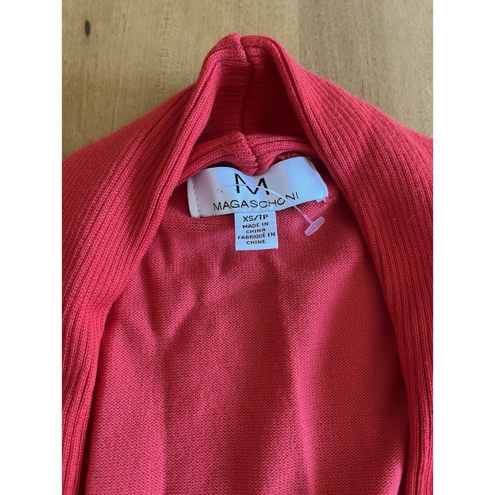 Magaschoni Women Cardigan Size XS Red Open Front Tie Sleeve Luxury Knit Sweater - Picture 4 of 13